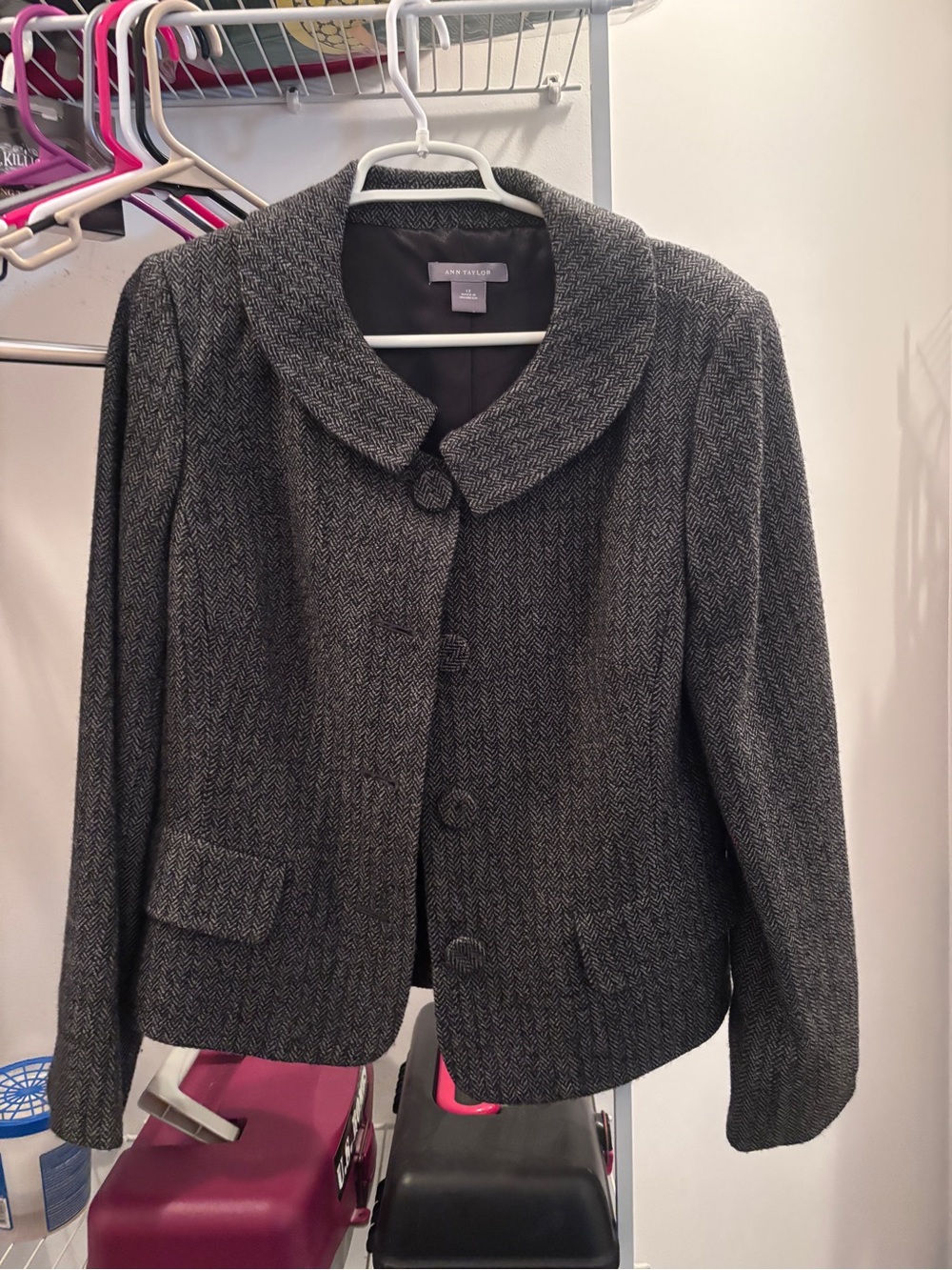 Ann Taylor Gray Herringbone Peplum-Style Blazer